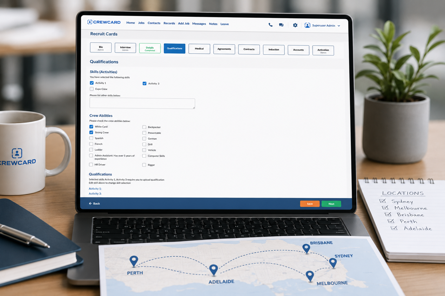 Manage casual staff across multiple locations using CrewCard staff qualifications and scheduling tools