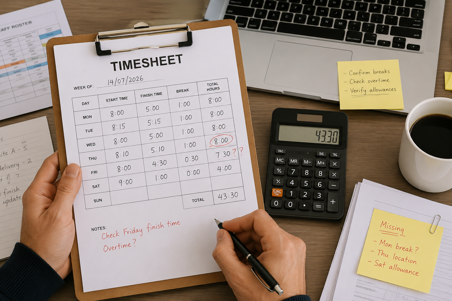 Manual timesheet errors before payroll review
