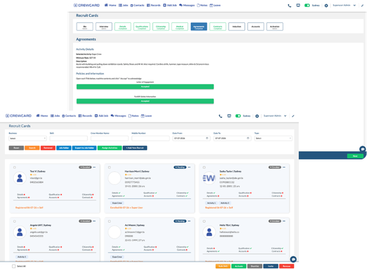 CrewCard recruiting software screen for managing applicants candidates and crew onboarding